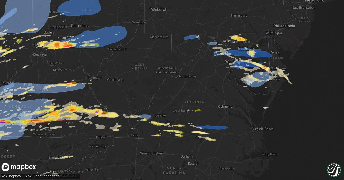 Hail map in Virginia on May 16, 2025