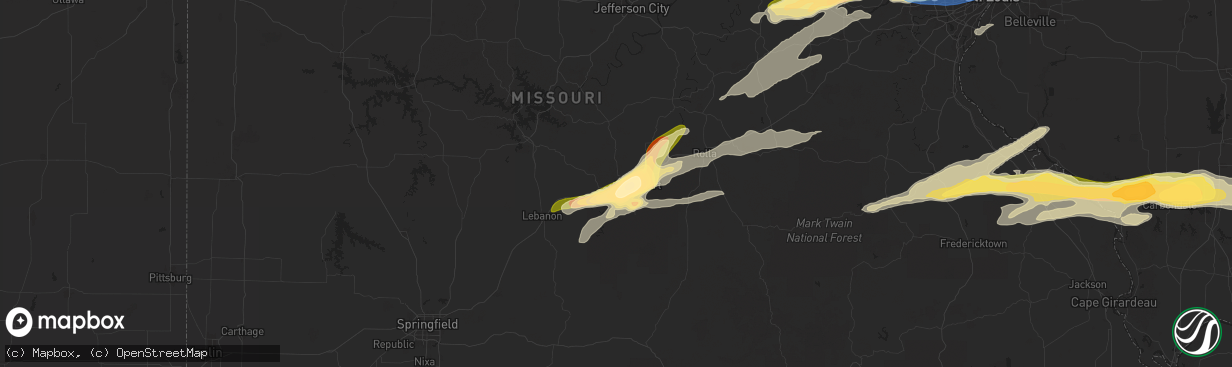 Hail map in Waynesville, MO on May 16, 2025
