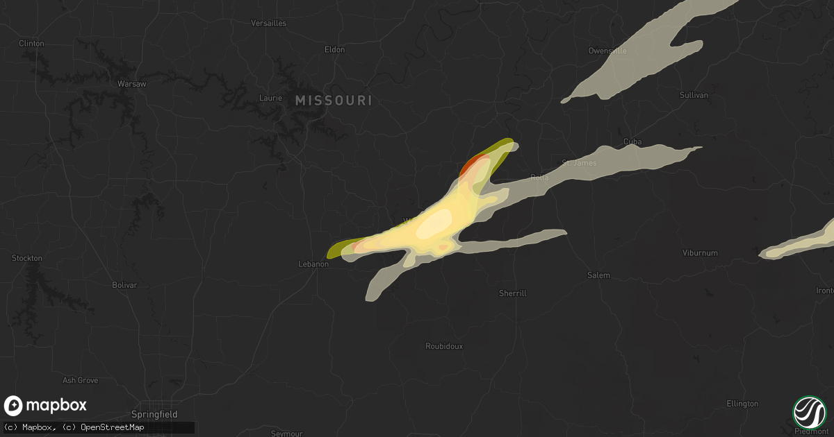 Hail map in Waynesville, MO on May 16, 2025