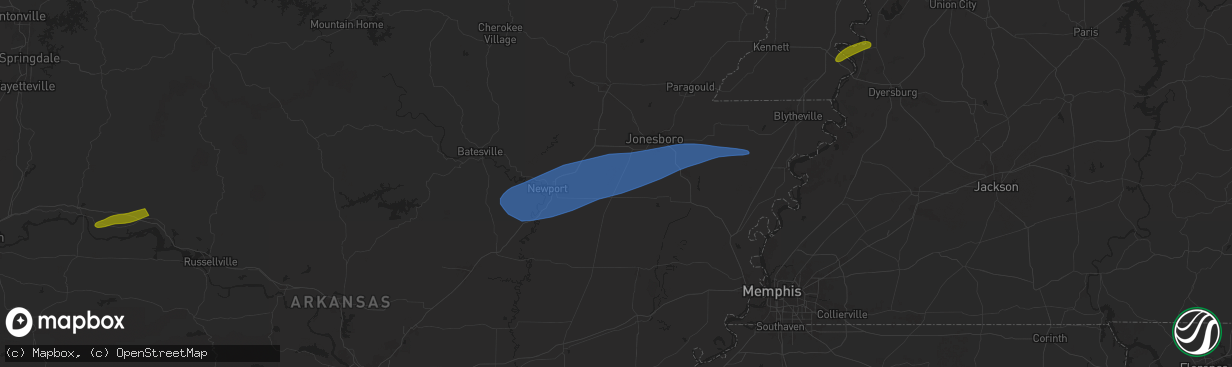 Hail map in Weiner, AR on May 16, 2025