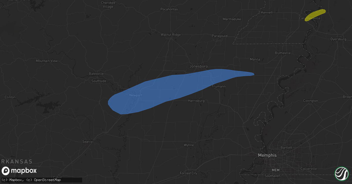 Hail map in Weiner, AR on May 16, 2025
