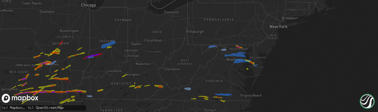 Hail map in West Virginia on May 16, 2025