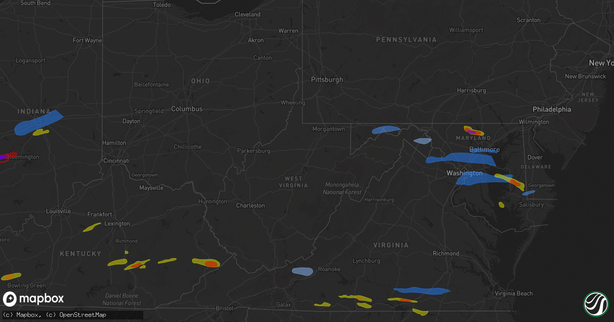 Hail map in West Virginia on May 16, 2025