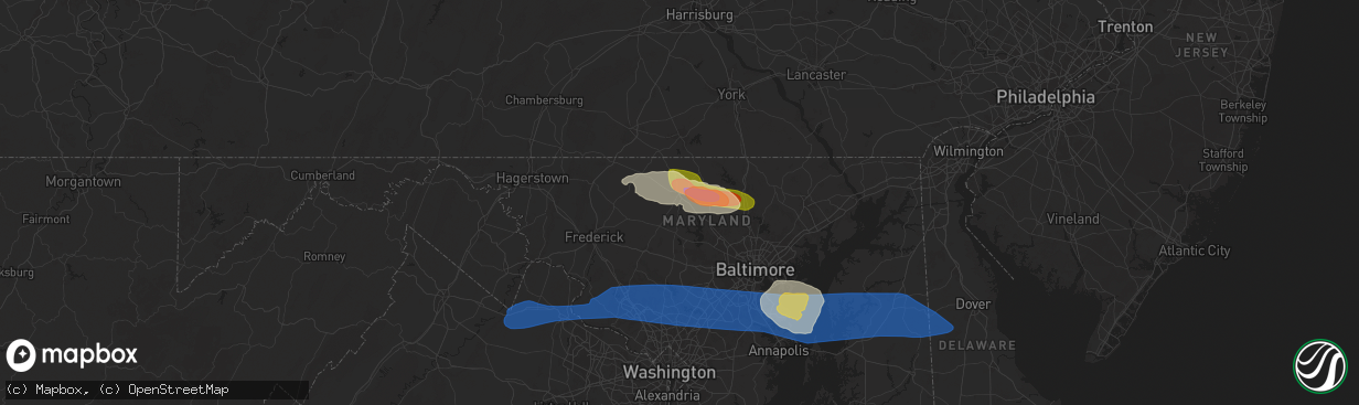 Hail map in Westminster, MD on May 16, 2025