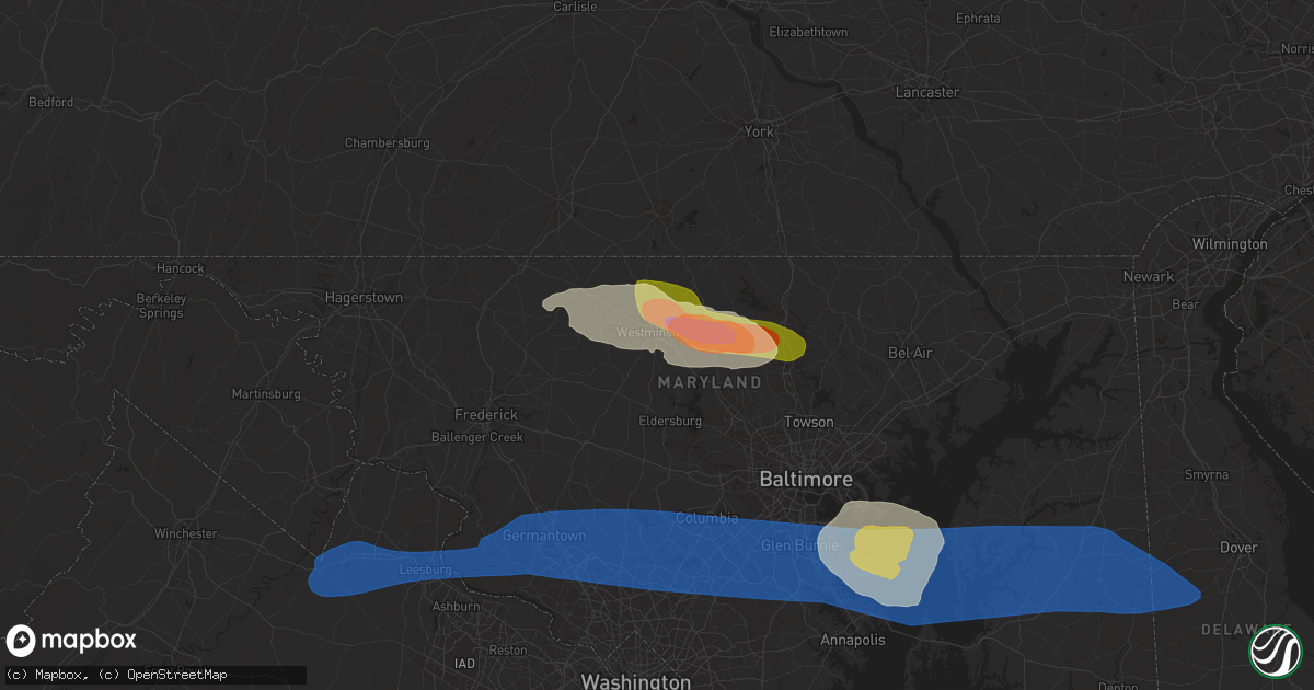 Hail map in Westminster, MD on May 16, 2025
