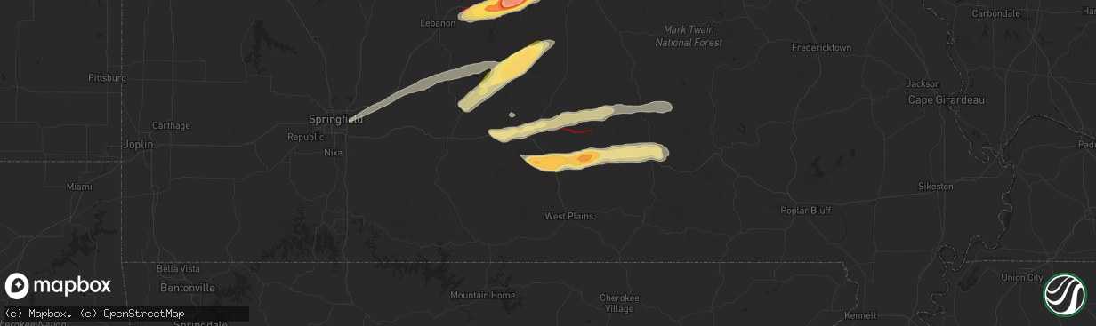 Hail map in Willow Springs, MO on May 16, 2025