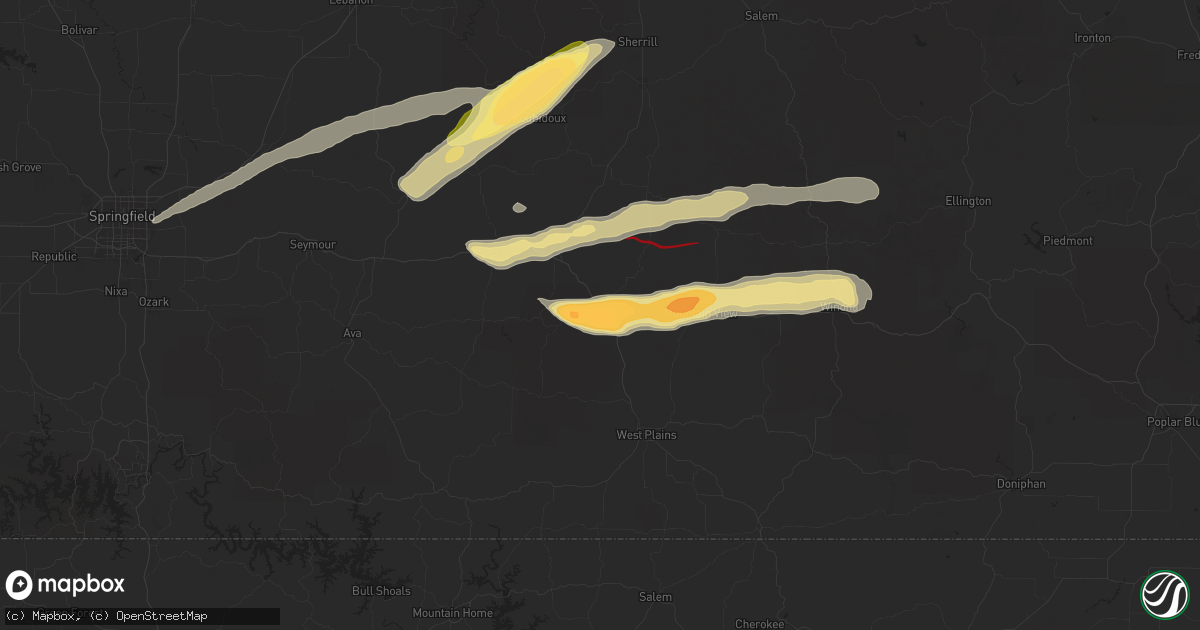 Hail map in Willow Springs, MO on May 16, 2025