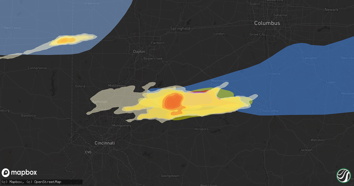 Hail map in Wilmington, OH on May 16, 2025