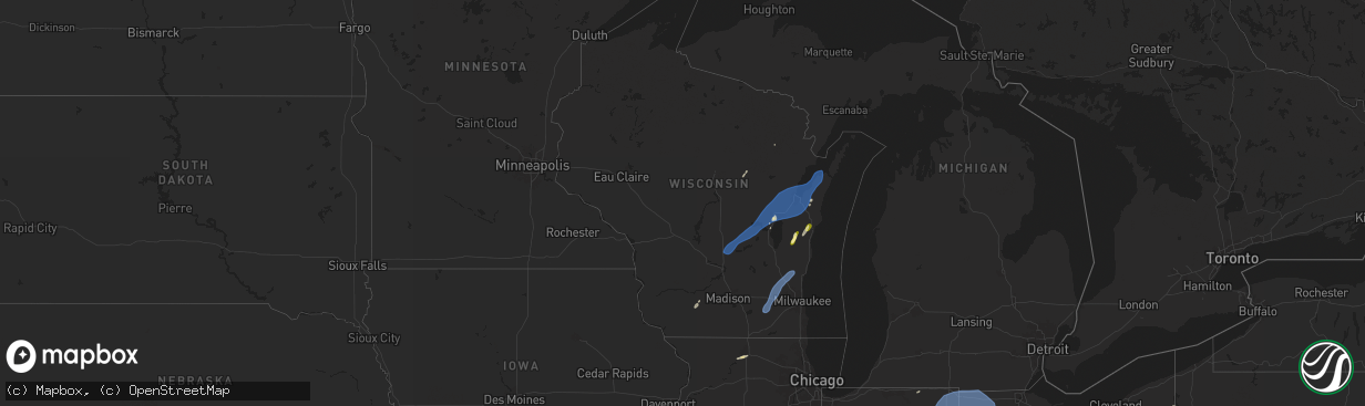 Hail map in Wisconsin on May 16, 2025