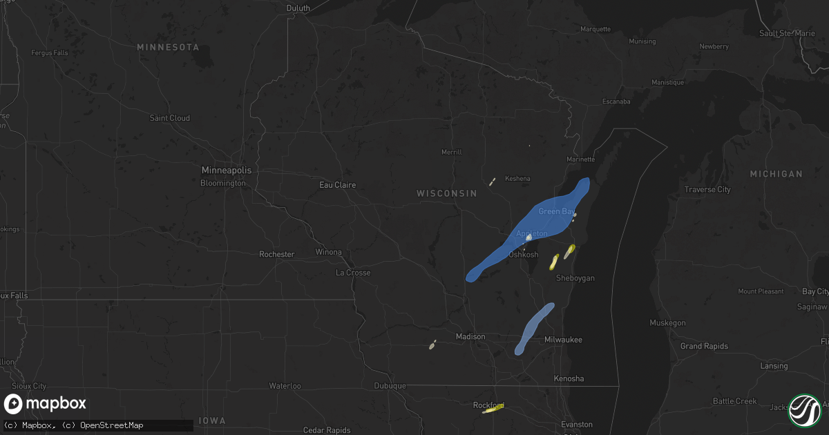 Hail map in Wisconsin on May 16, 2025