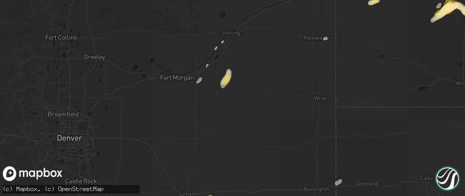 Hail map in Akron, CO on May 16, 2026