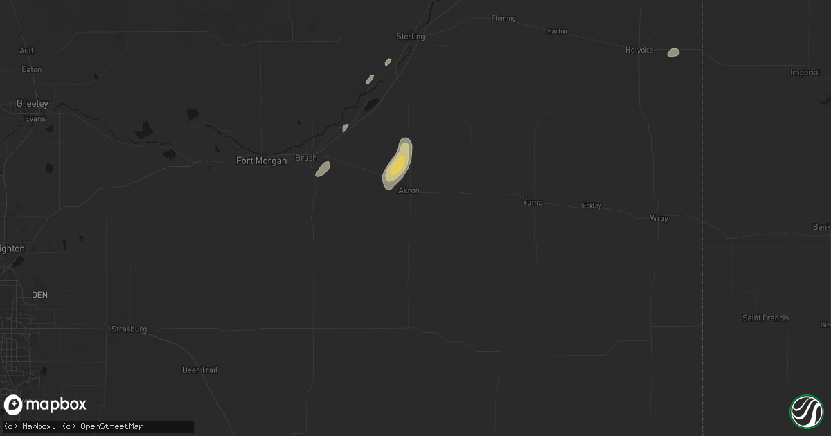 Hail map in Akron, CO on May 16, 2026