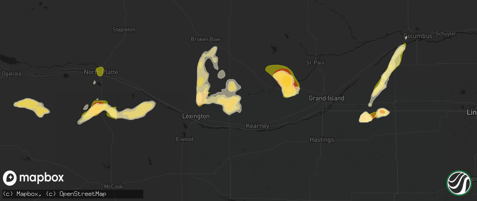 Hail map in Amherst, NE on May 16, 2026