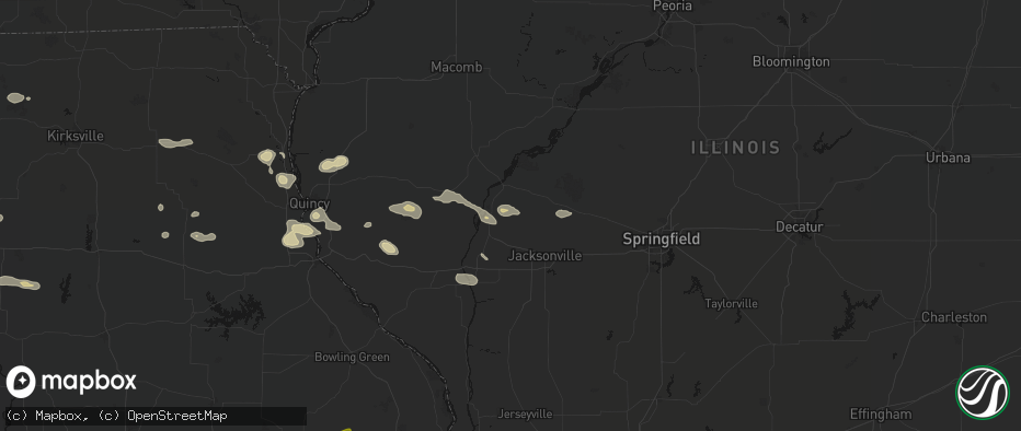 Hail map in Arenzville, IL on May 16, 2026