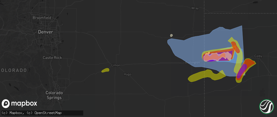 Hail map in Arriba, CO on May 16, 2026