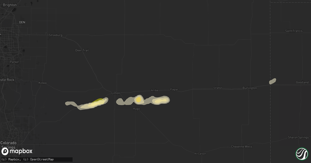 Hail map in Arriba, CO on May 16, 2026