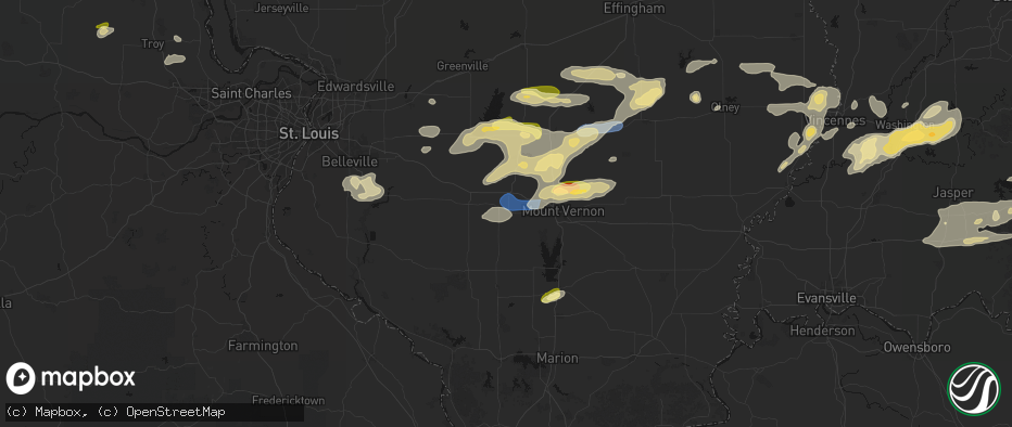 Hail map in Ashley, IL on May 16, 2026