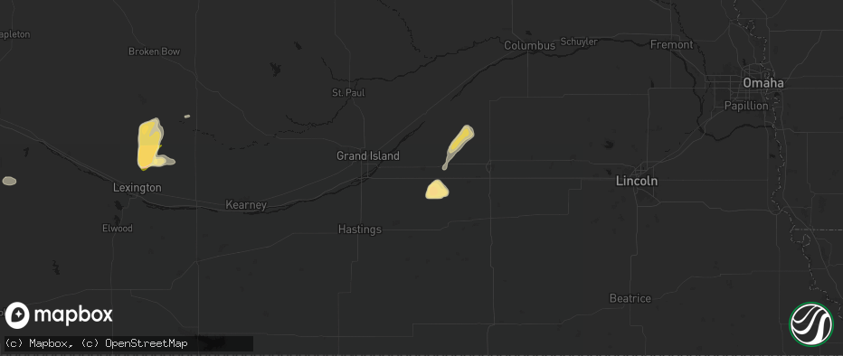 Hail map in Aurora, NE on May 16, 2026