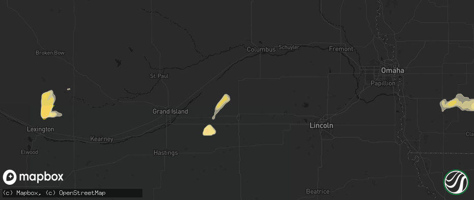 Hail map in Benedict, NE on May 16, 2026
