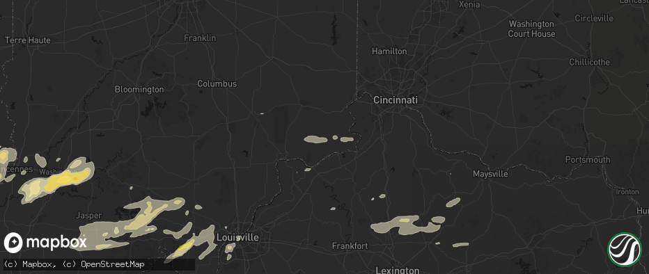 Hail map in Bennington, IN on May 16, 2026