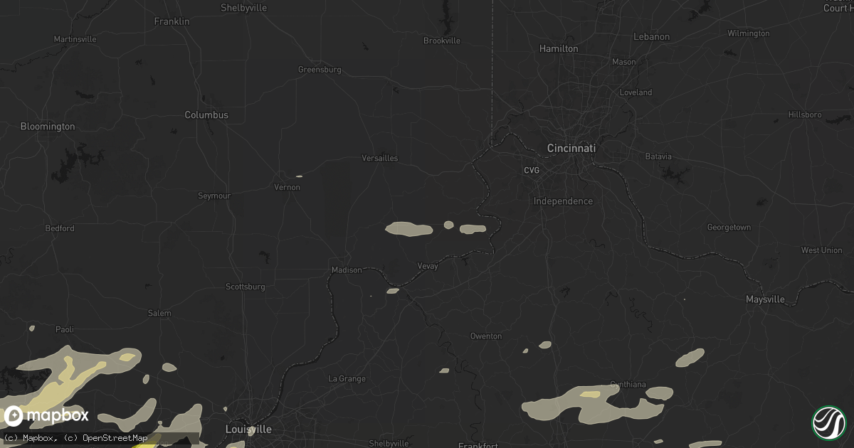 Hail map in Bennington, IN on May 16, 2026