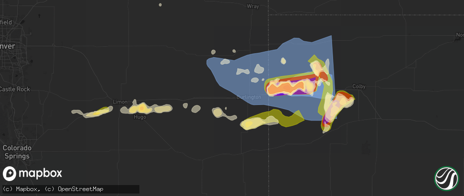Hail map in Bethune, CO on May 16, 2026
