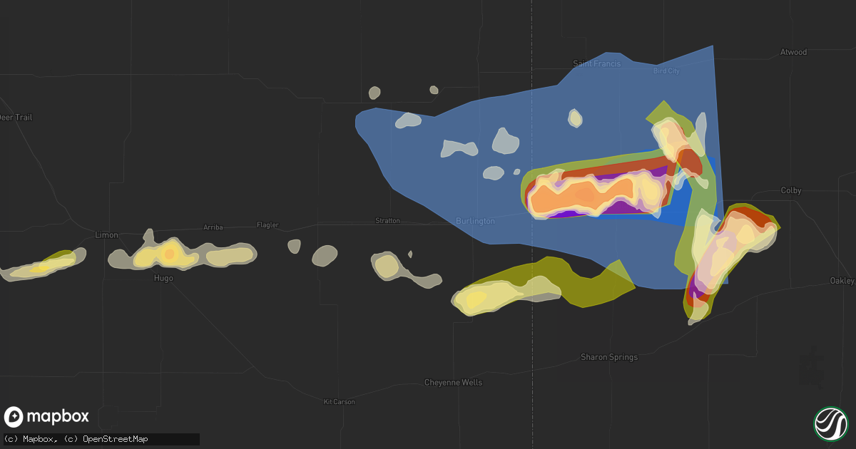 Hail map in Bethune, CO on May 16, 2026