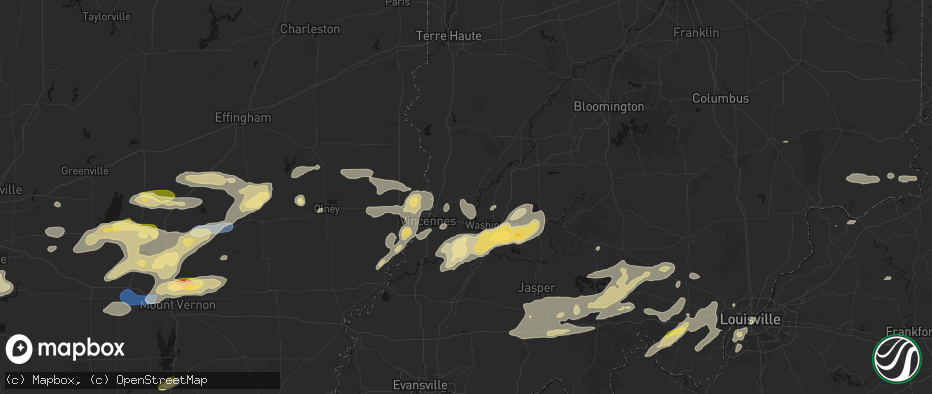 Hail map in Bicknell, IN on May 16, 2026