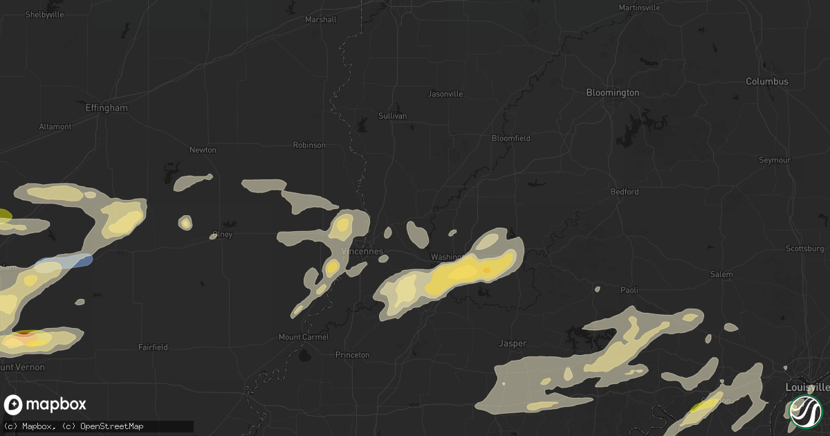 Hail map in Bicknell, IN on May 16, 2026