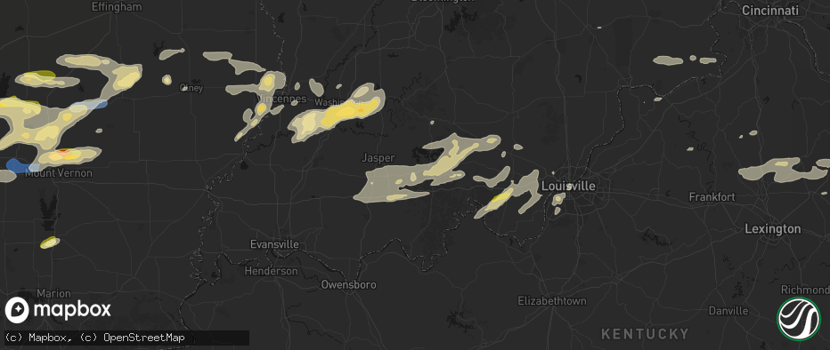 Hail map in Birdseye, IN on May 16, 2026