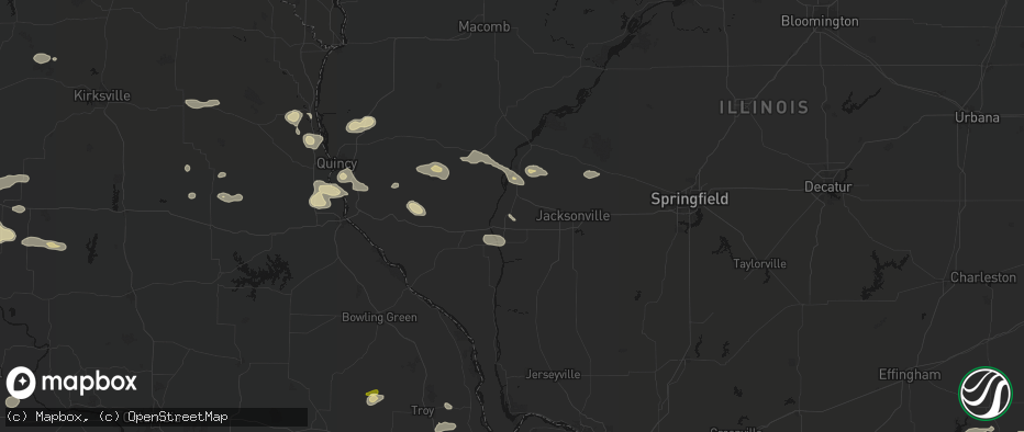 Hail map in Bluffs, IL on May 16, 2026