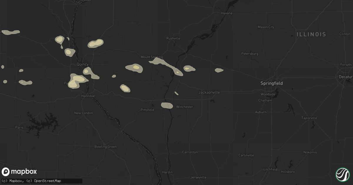 Hail map in Bluffs, IL on May 16, 2026