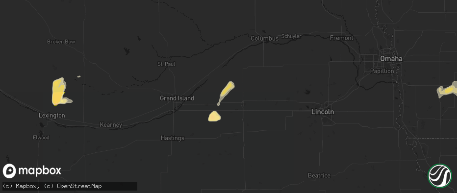 Hail map in Bradshaw, NE on May 16, 2026