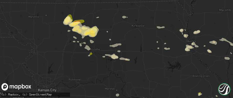 Hail map in Brookfield, MO on May 16, 2026