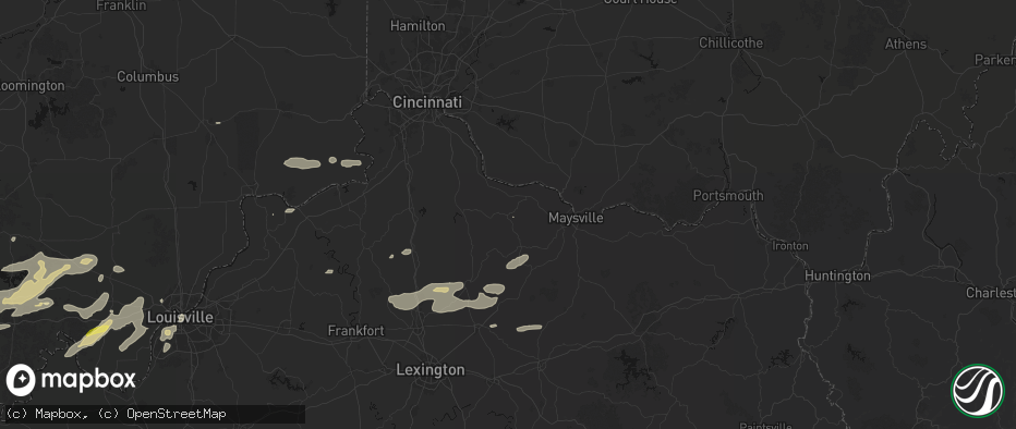 Hail map in Brooksville, KY on May 16, 2026