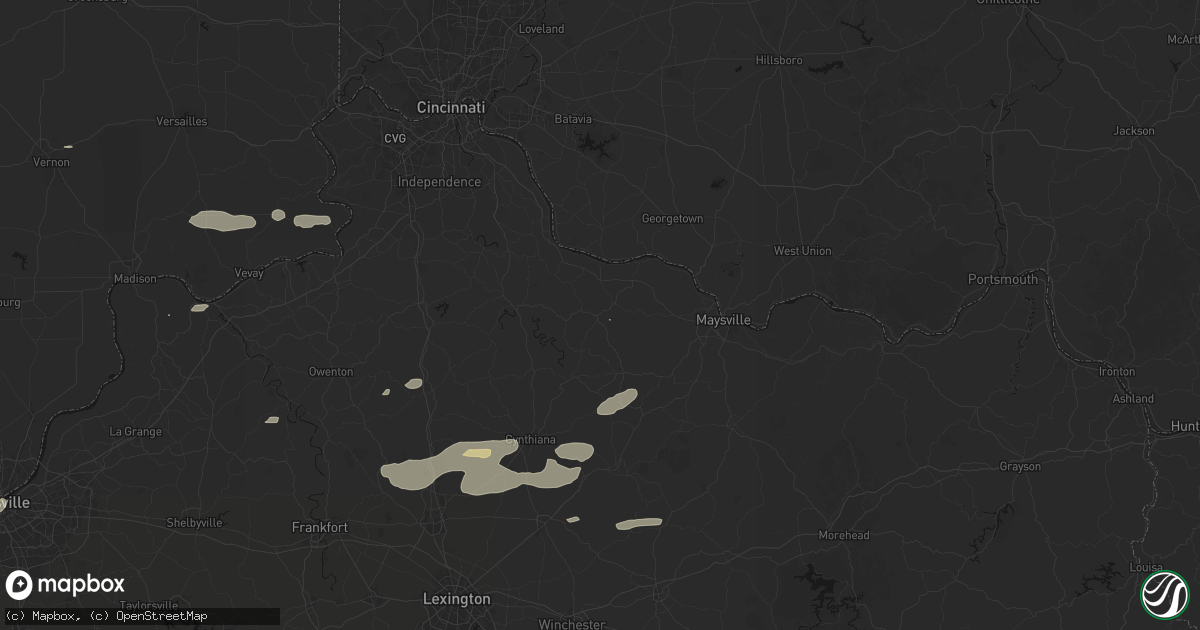 Hail map in Brooksville, KY on May 16, 2026