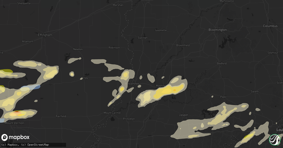 Hail map in Bruceville, IN on May 16, 2026
