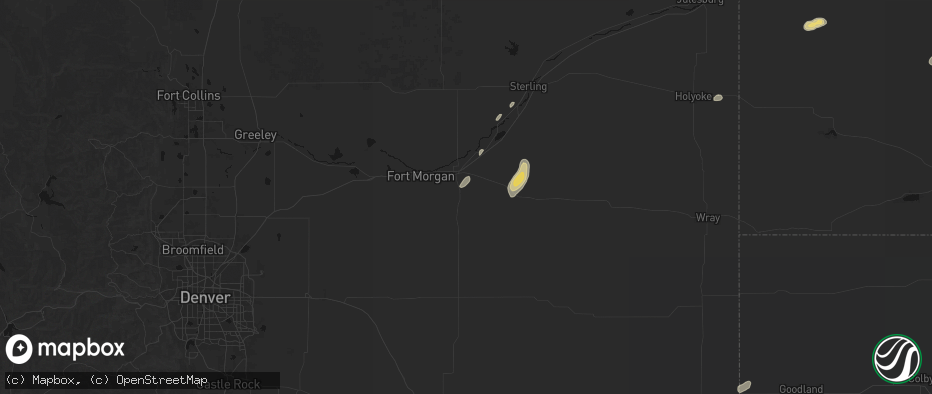Hail map in Brush, CO on May 16, 2026