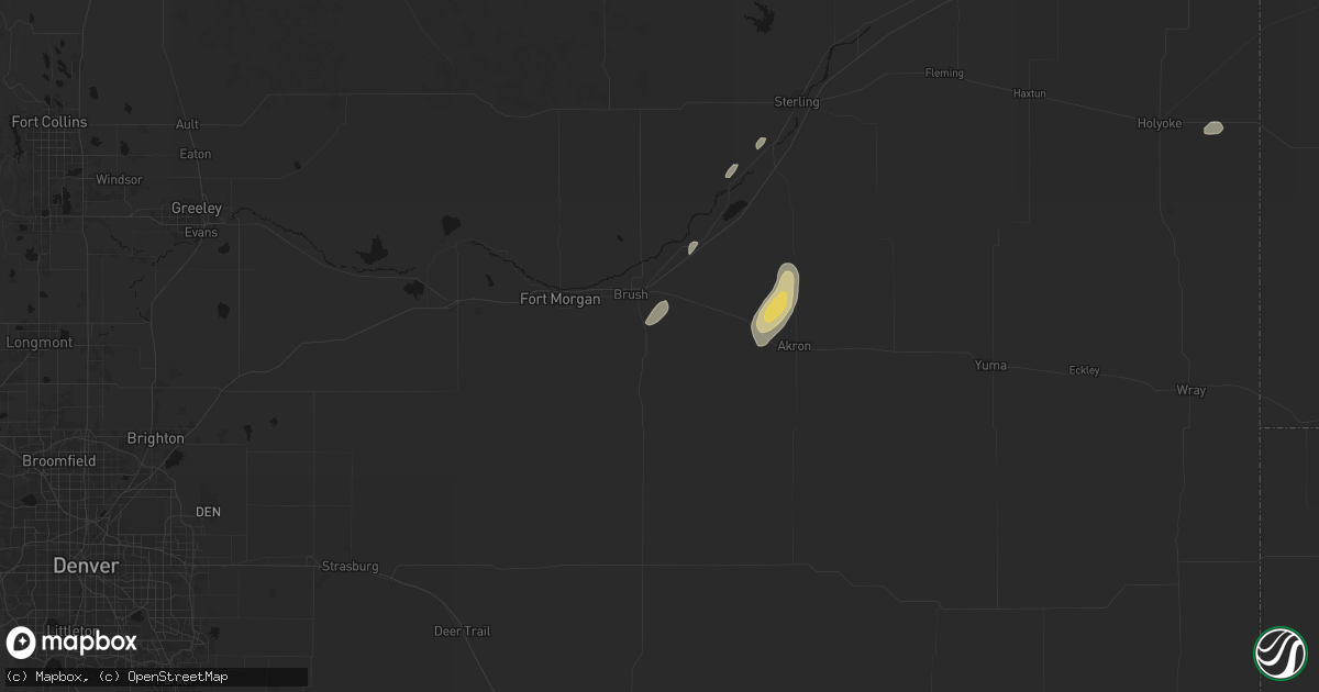 Hail map in Brush, CO on May 16, 2026