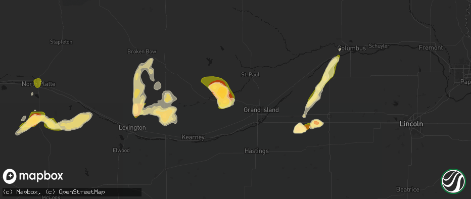 Hail map in Cairo, NE on May 16, 2026