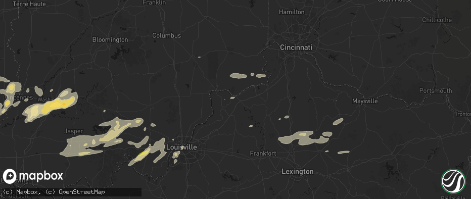 Hail map in Carrollton, KY on May 16, 2026