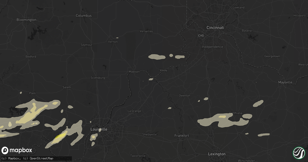 Hail map in Carrollton, KY on May 16, 2026