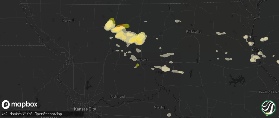 Hail map in Chillicothe, MO on May 16, 2026