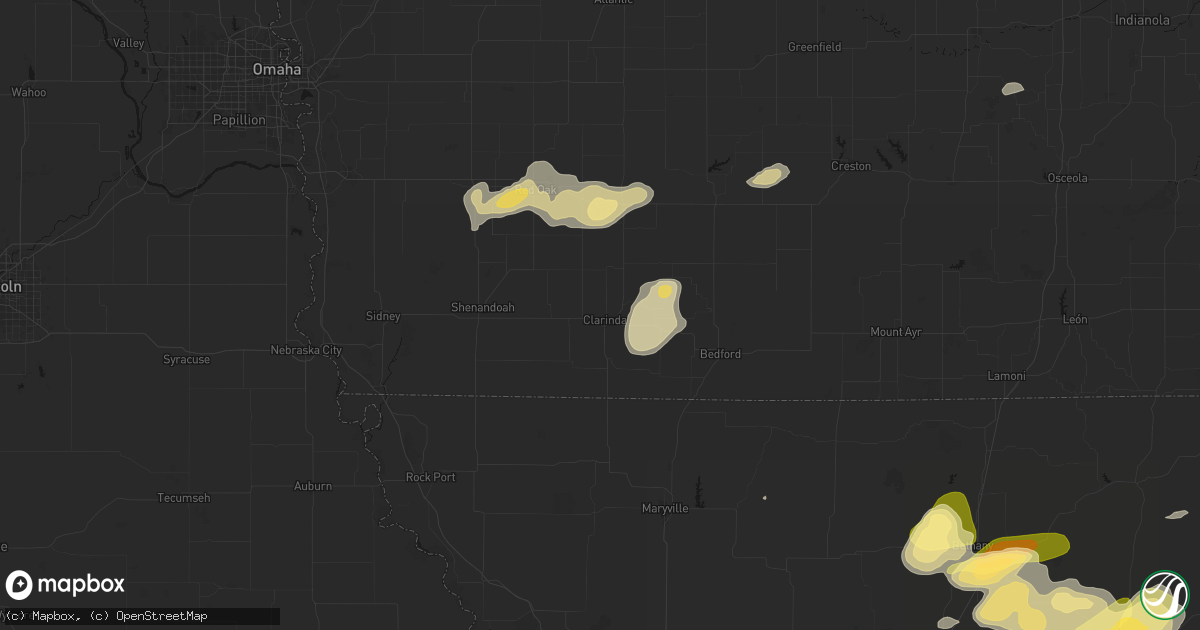 Hail map in Clarinda, IA on May 16, 2026