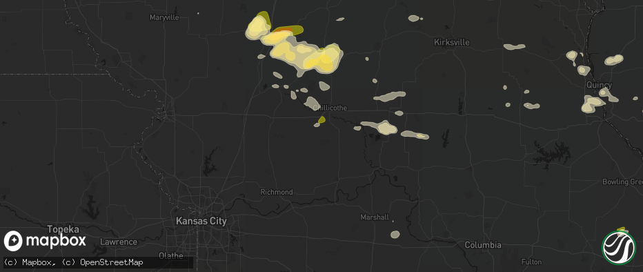 Hail map in Dawn, MO on May 16, 2026
