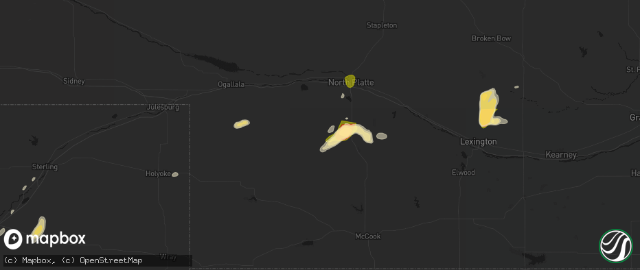 Hail map in Dickens, NE on May 16, 2026