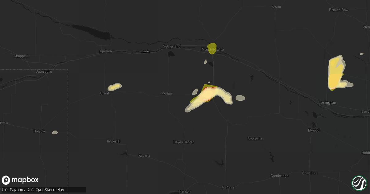 Hail map in Dickens, NE on May 16, 2026