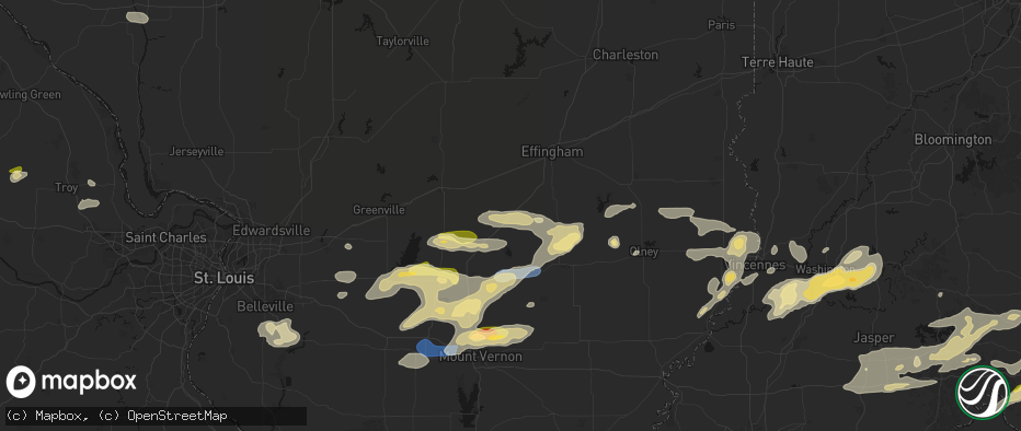 Hail map in Farina, IL on May 16, 2026