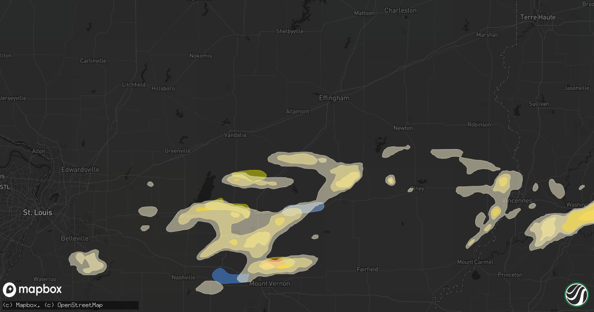 Hail map in Farina, IL on May 16, 2026