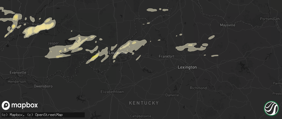 Hail map in Finchville, KY on May 16, 2026